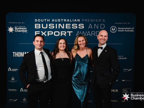 Vince Minervini, Kelly Parker, Brett Miller, and Maddison representing the Australian Dental Foundation as a finalist in the SA Premier’s Business and Export Awards, Not-For-Profit Category.