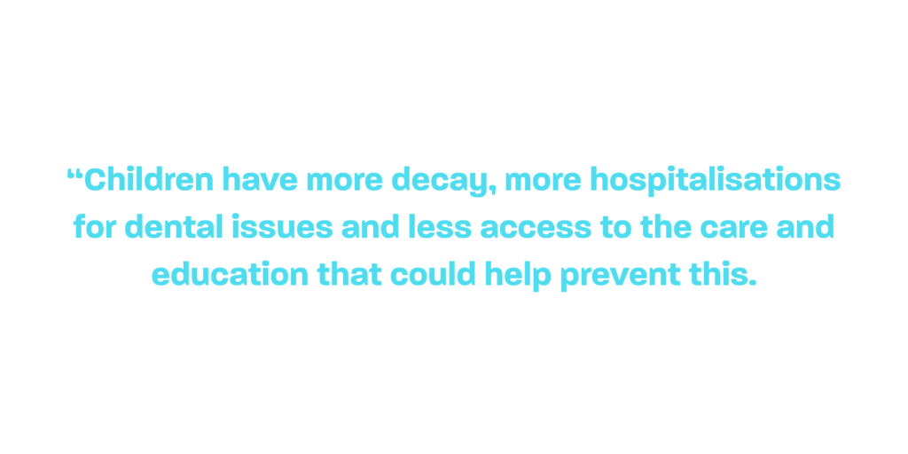 “Children have more decay, more hospitalisations for dental issues and less access to the care and education that could help prevent this.